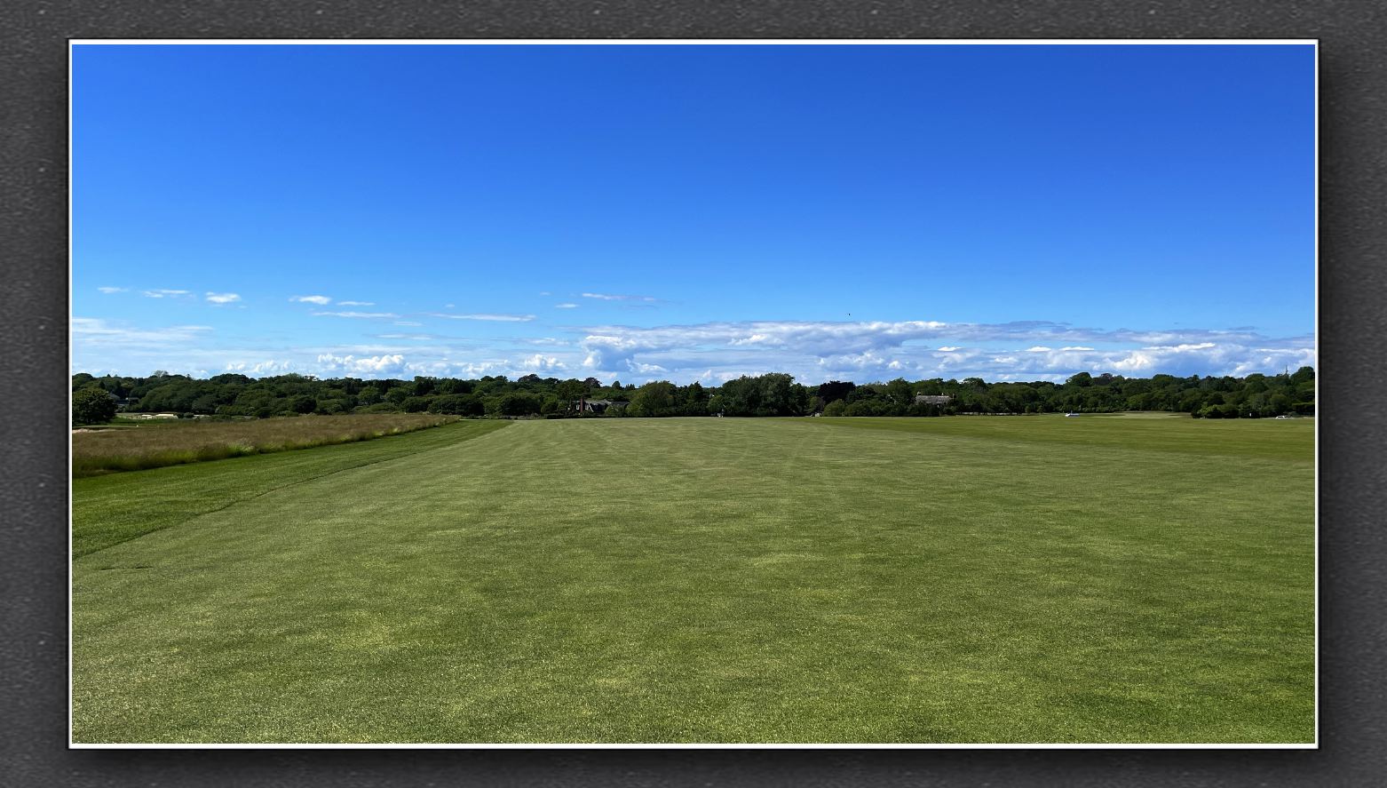 #1. Downhill par 4 (347 yards; blue tees distances given). [Photos taken June 2024]